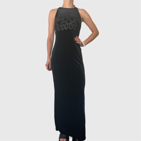 Vintage 90s Prom Dress, 1990s Black Velvet Formal Gown - Picture 3 of 10
